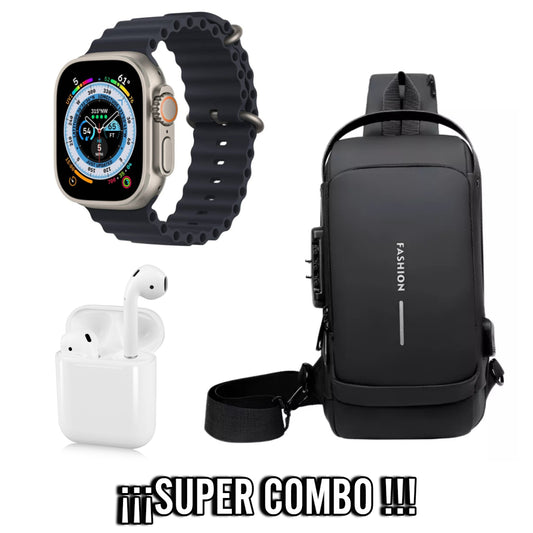 Combo Bolso 37cm + Reloj T800 + i12